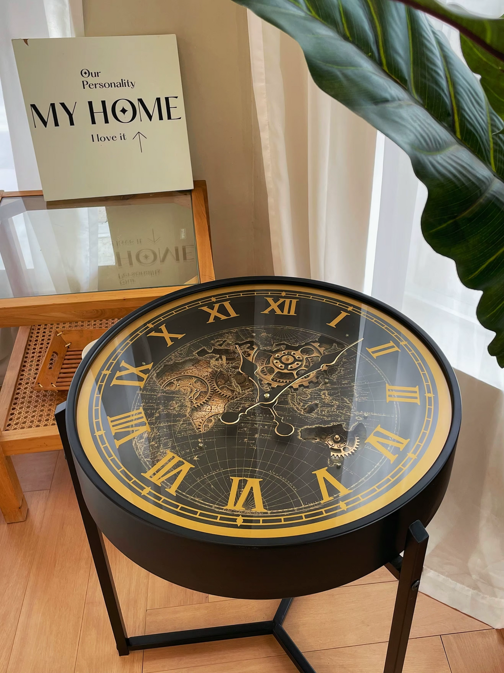Retro High-End Light Luxury Design American Style Clock Gear Living Room Sofa Side Table Small Tea Table for Apartment Homestay