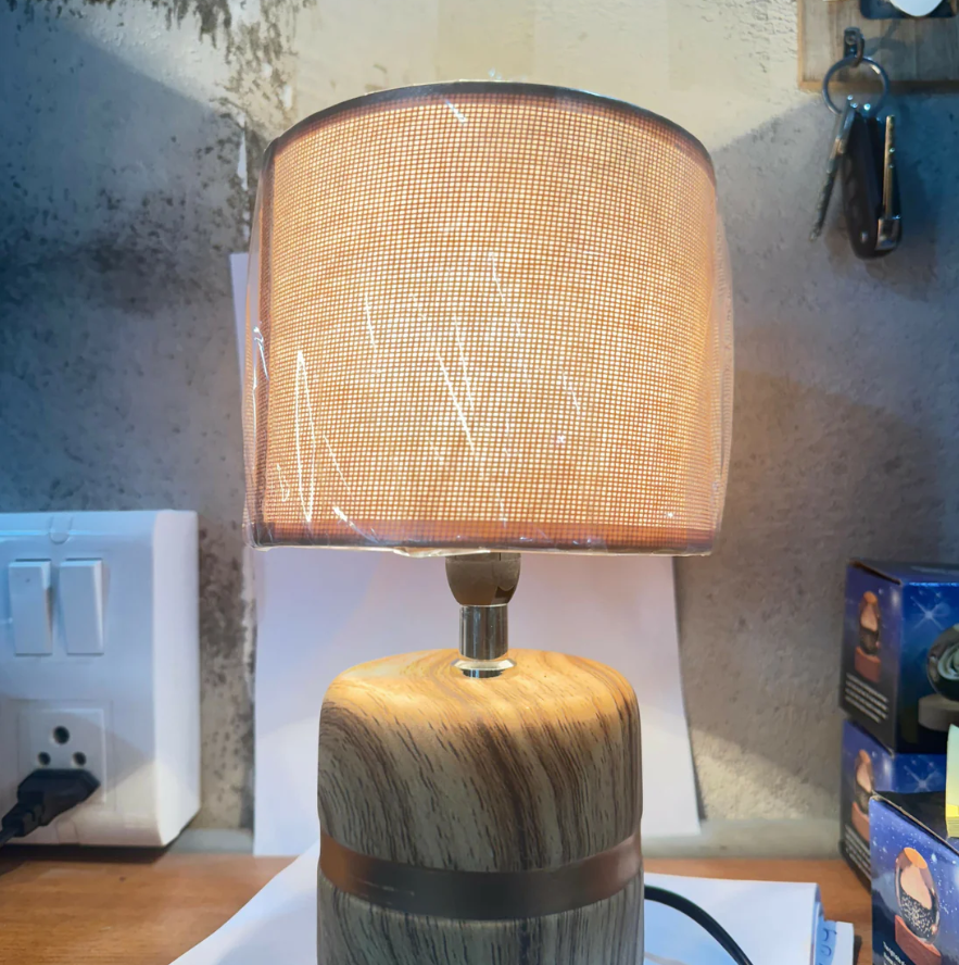 Modern Wooden Base Table Lamp with Warm Fabric Shade | Minimalist Bedside & Living Room Night Lamp | Golden Accent Decorative Lighting