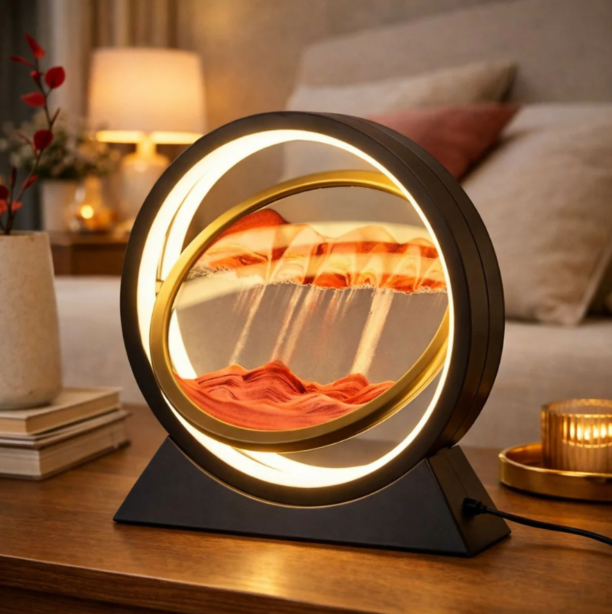 LED Sand Art Motion Lamp for Home Decor, Rotating Landscape Table Lamp