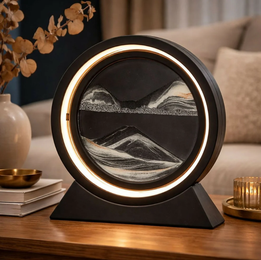 LED Sand Art Motion Lamp for Home Decor, Rotating Landscape Table Lamp
