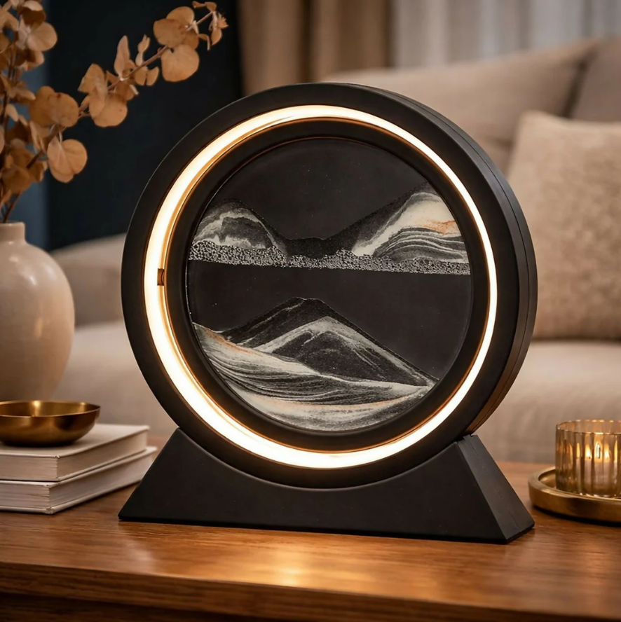 LED Sand Art Motion Lamp for Home Decor, Rotating Landscape Table Lamp
