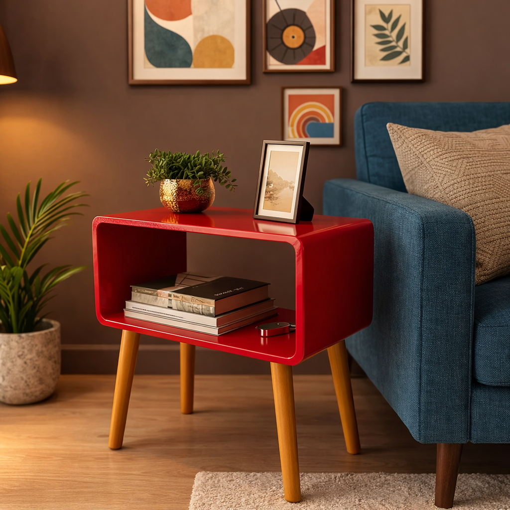 Retro Modern Bedside Table with Storage – Mid-Century End Table for Living Room & Bedroom