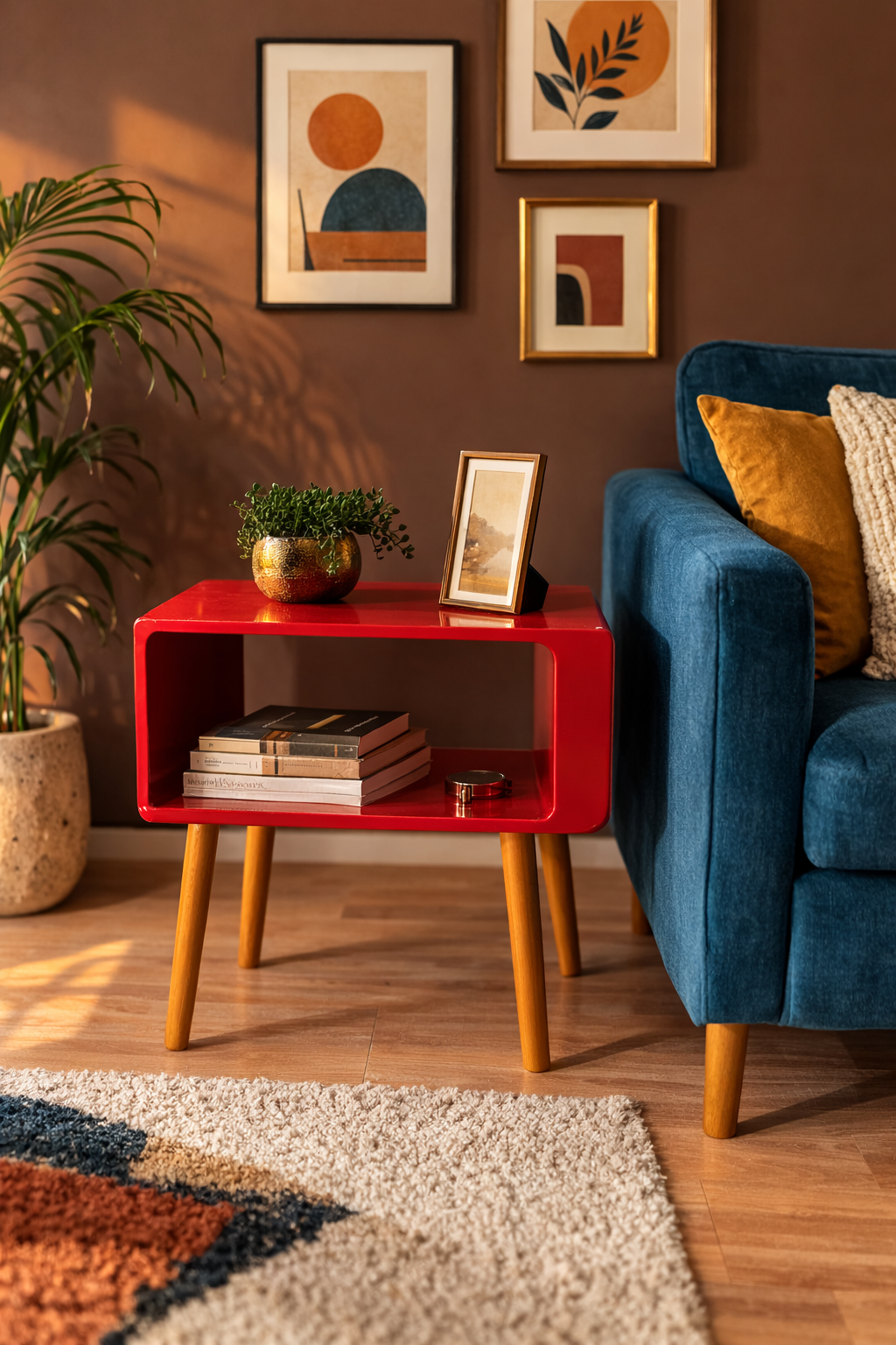 Retro Modern Bedside Table with Storage – Mid-Century End Table for Living Room & Bedroom