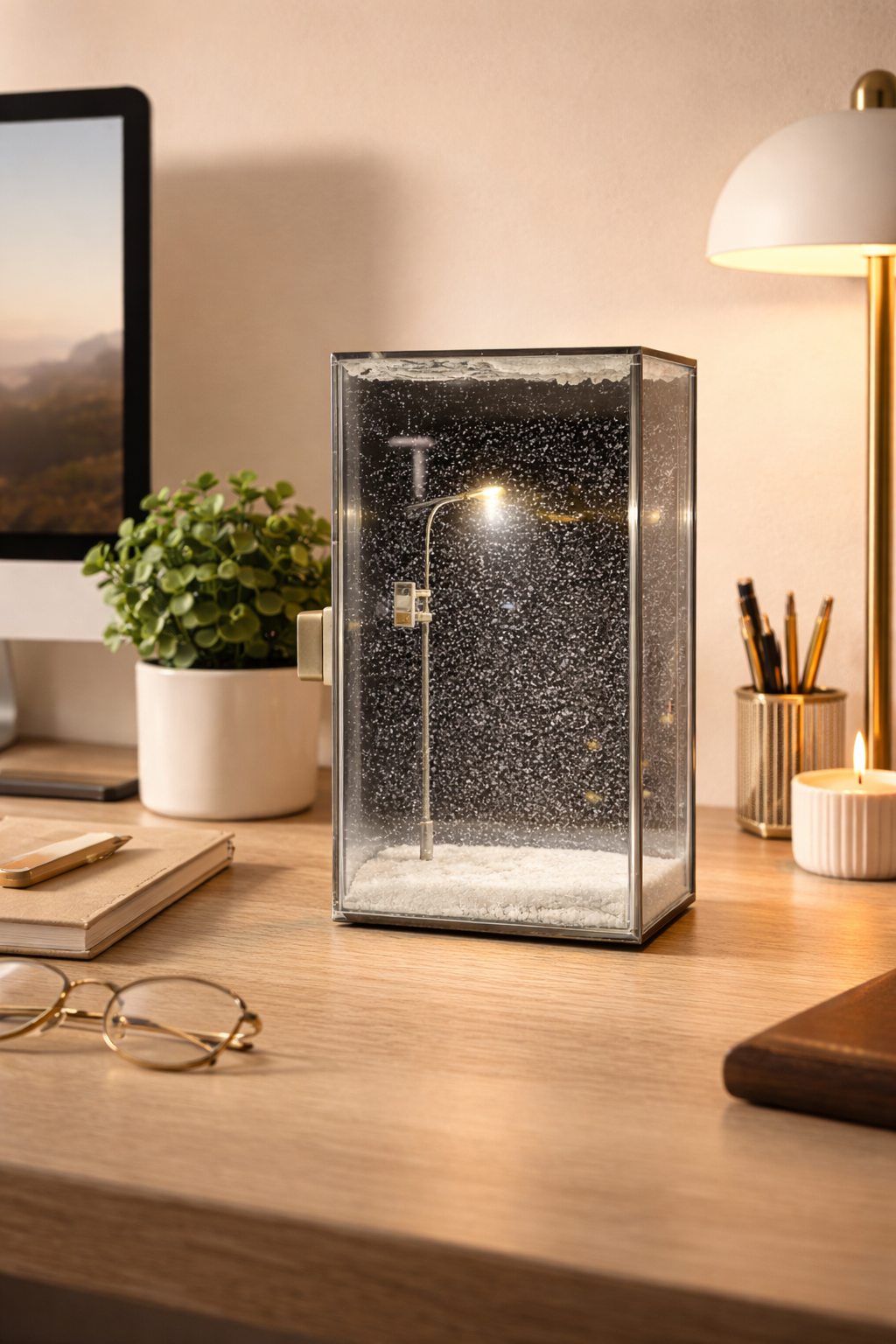 WinterGlow Snowfall Street Lamp – Aesthetic Desk Lamp