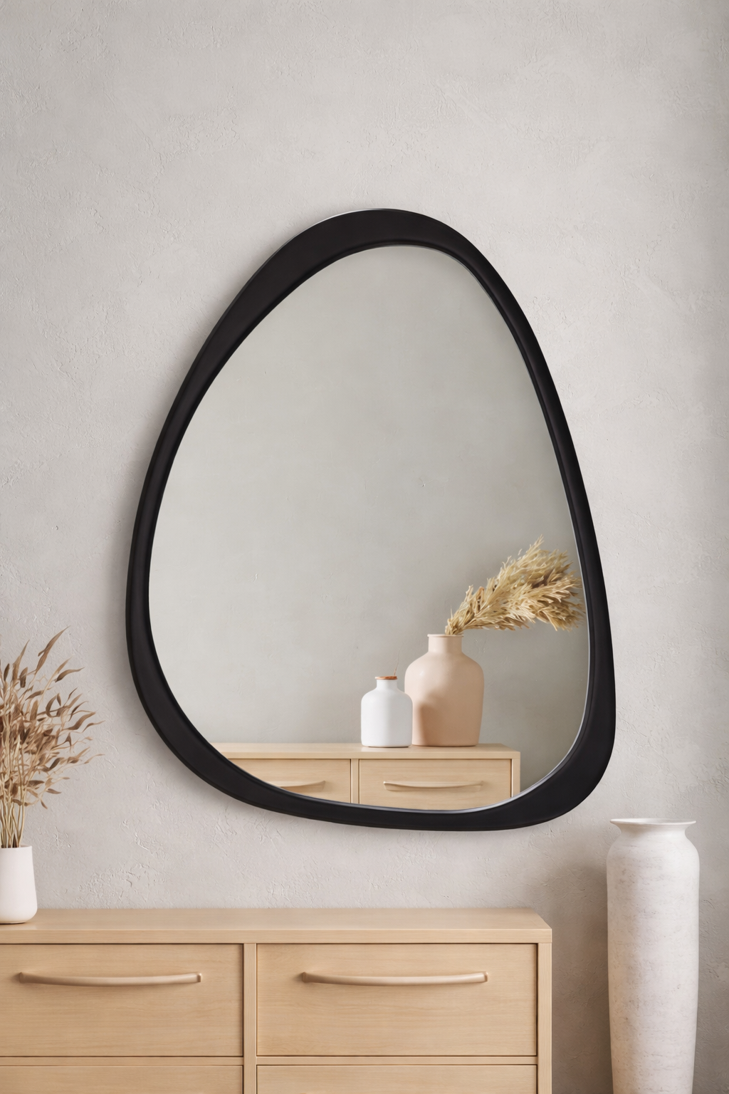 Organic Wave Wall Mirror – Modern Asymmetrical Wooden Frame Decorative Mirror (50×70 cm