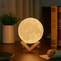 3D Moon Lamp – Rechargeable LED Night Light with Wooden Stand (Warm Ambient Bedroom Decor)
